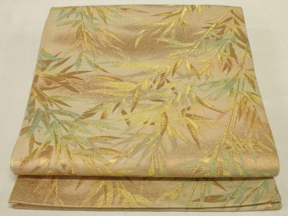 平和屋着物◎六通柄袋帯　笹の葉文　金糸　正絹　逸品　AABI3137ou