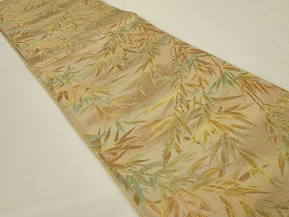 平和屋着物◎六通柄袋帯　笹の葉文　金糸　正絹　逸品　AABI3137ou