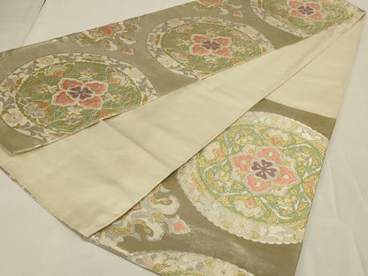 平和屋着物◎六通柄袋帯　唐織　花丸文　金銀糸　正絹　逸品　AABI3138ou