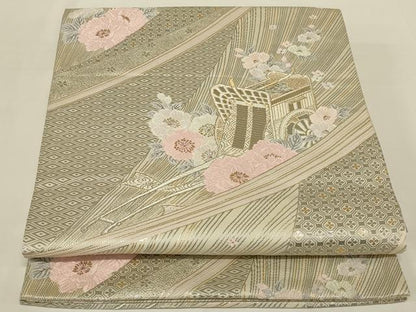 平和屋着物◎六通柄袋帯　唐織　プラチナ古典文様　金銀糸　正絹　逸品　AABI3139ou