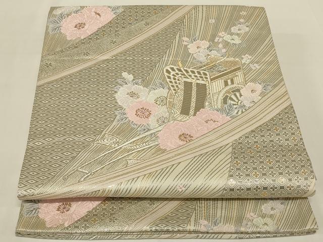 平和屋着物◎六通柄袋帯　唐織　プラチナ古典文様　金銀糸　正絹　逸品　AABI3139ou