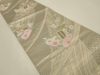 平和屋着物◎六通柄袋帯　唐織　プラチナ古典文様　金銀糸　正絹　逸品　AABI3139ou