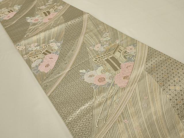 平和屋着物◎六通柄袋帯　唐織　プラチナ古典文様　金銀糸　正絹　逸品　AABI3139ou