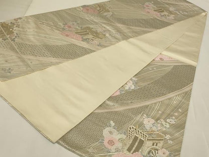 平和屋着物◎六通柄袋帯　唐織　プラチナ古典文様　金銀糸　正絹　逸品　AABI3139ou
