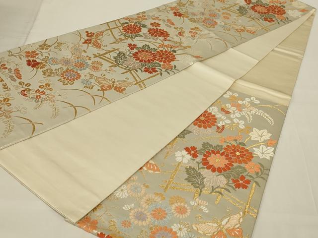 平和屋着物◎六通柄袋帯　唐織　花蝶文　金糸　正絹　逸品　AABI0921yx 平和屋着物◎六通柄袋帯 唐織 花蝶文 金銀糸 正絹 逸品