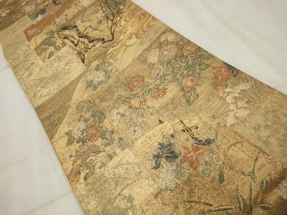 平和屋着物▼佐賀錦 六通柄袋帯 琳派名画集 金糸 鈴乃屋扱い 正絹 逸品 AABI3167wj