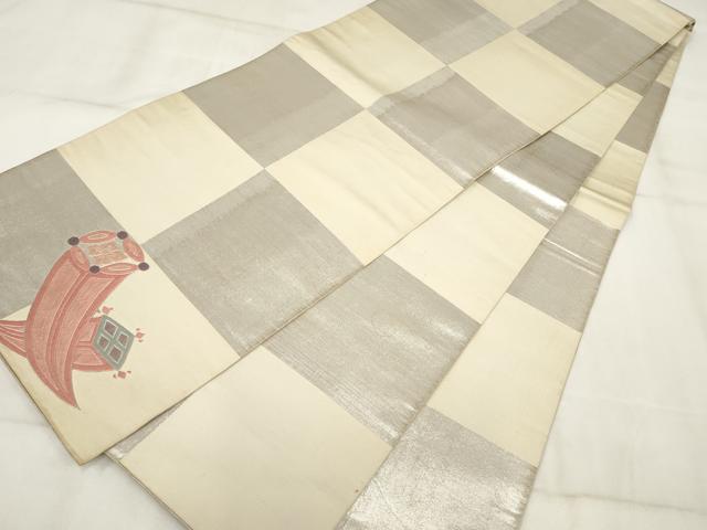 平和屋着物▼アンティーク 大正ロマン 総刺繍 丸帯 花鳥文 金銀糸 正絹 逸品 AABI3182wj