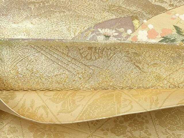 平和屋着物▼六通柄袋帯 扇絵四季草花文 金銀糸 正絹 逸品 AABI3198wj