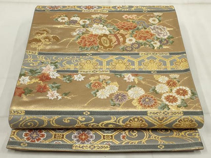 平和屋着物▼六通柄袋帯　桃山天井絵紋　金銀糸　正絹　逸品　AABI3287wj