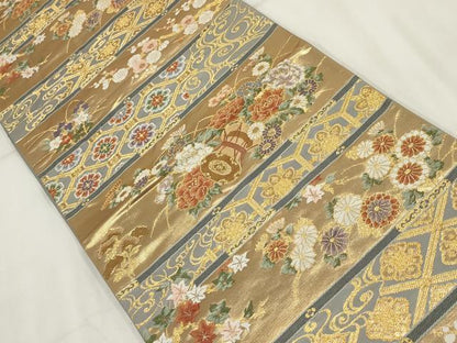平和屋着物▼六通柄袋帯　桃山天井絵紋　金銀糸　正絹　逸品　AABI3287wj