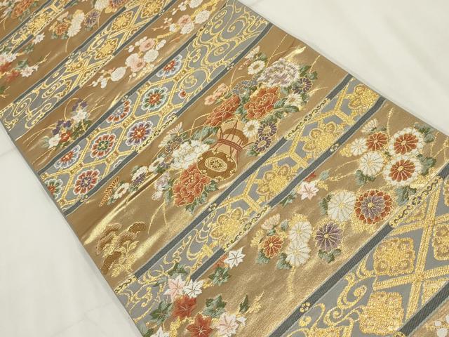 平和屋着物▼六通柄袋帯　桃山天井絵紋　金銀糸　正絹　逸品　AABI3287wj
