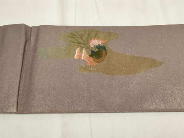 平和屋着物▼中国三大刺繍　相良刺繍　九寸名古屋帯　鴛鴦　金彩　正絹　逸品　AABI3289wj