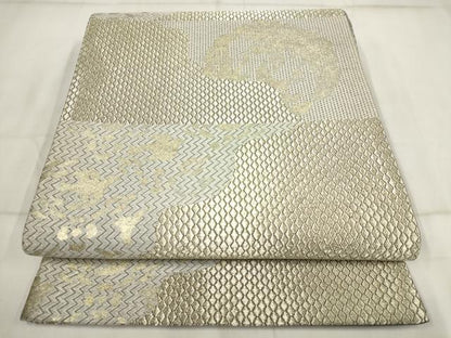 平和屋着物▼全通柄袋帯　霞花文　金銀糸　正絹　逸品　AABI3293wj