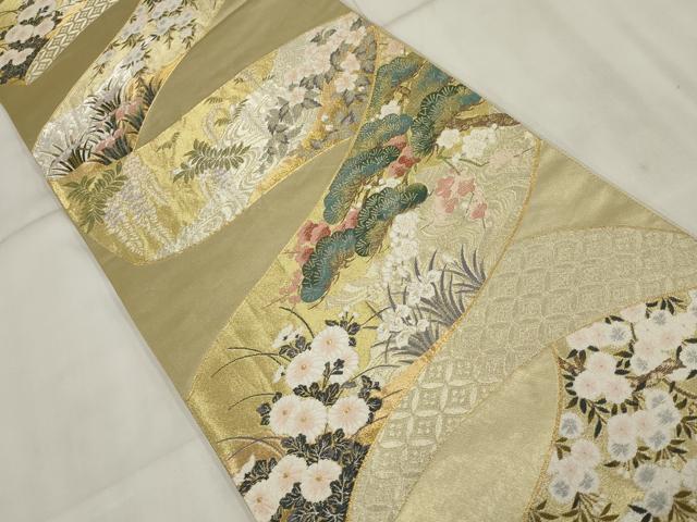 平和屋着物▼六通柄袋帯　秀花絵巻文様　金銀糸　正絹　逸品　AABI3313wj