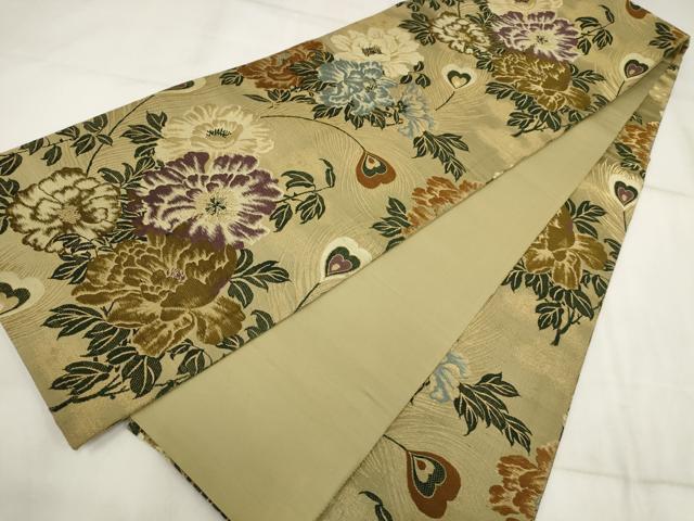 平和屋着物▽アンティーク 大正ロマン 京袋帯 草花文 金糸 正絹 逸品