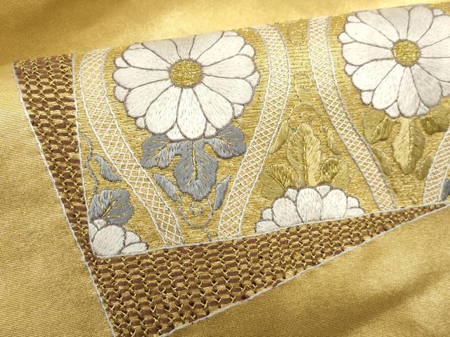 平和屋着物●豪華振袖　中国三大刺繍　汕頭刺繍　スワトウ刺繍　色無地　鏡裏草花文　利休茶色　正絹　逸品　AABG3471ph 平和屋本店□極上 中国三大刺繍 スワトウ刺繍 汕頭刺繍 総刺繍 訪問着