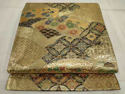 平和屋着物▼佐賀錦　六通柄袋帯　地紙七宝花文　金銀糸　正絹　逸品　AABI3389wj
