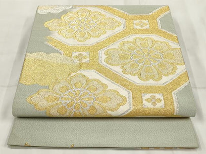 平和屋着物▼太鼓柄袋帯 本つづれ 蜀江花文 金銀糸 正絹 逸品 AABI3407wj