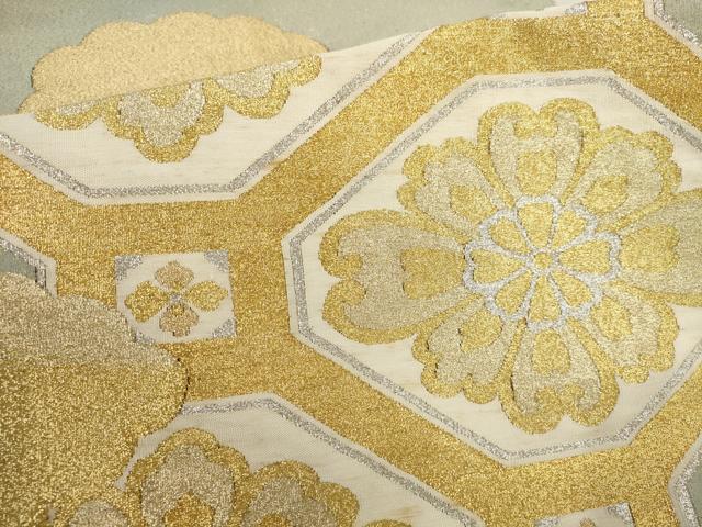 平和屋着物▼太鼓柄袋帯 本つづれ 蜀江花文 金銀糸 正絹 逸品 AABI3407wj