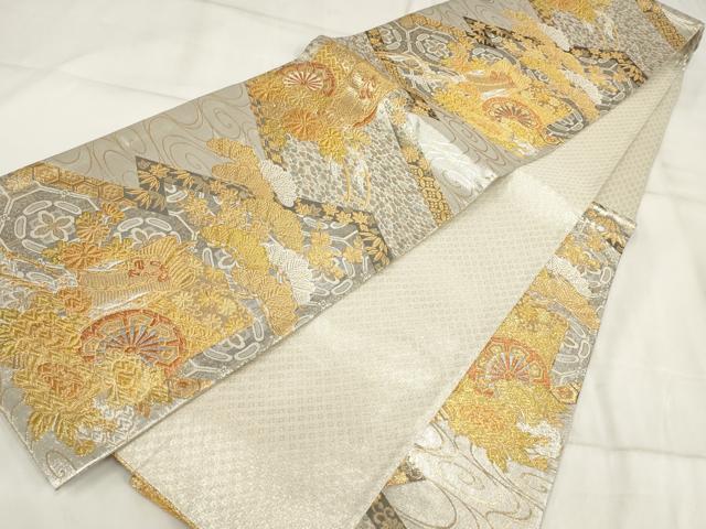 平和屋着物▼六通柄袋帯 御所車花文 松竹梅 金銀糸 正絹 逸品 AABI3408wj