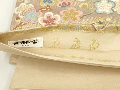 平和屋着物▼六通柄袋帯 千都錦 花扇面 金糸 正絹 逸品 AABI3416wj