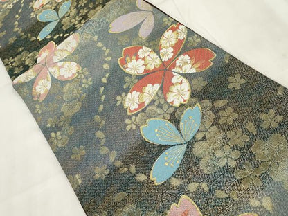 平和屋着物▼六通柄袋帯 舞桜文 金糸 正絹 逸品 AABI3447wj