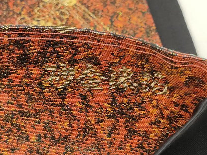 平和屋本店▼六通柄袋帯 グラスクラフト 花蝶文 黒地 金糸 正絹 逸品 AABI3465wj