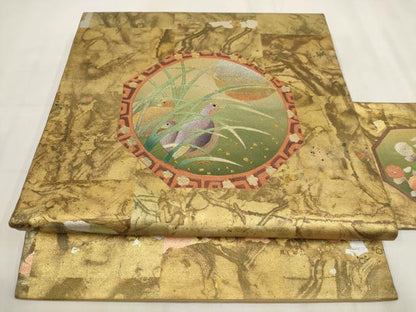 平和屋着物▼九寸名古屋帯　吉裳苑別御　鳥　金銀彩　正絹　逸品　AABI3554wj