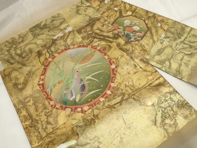平和屋着物▼九寸名古屋帯　吉裳苑別御　鳥　金銀彩　正絹　逸品　AABI3554wj