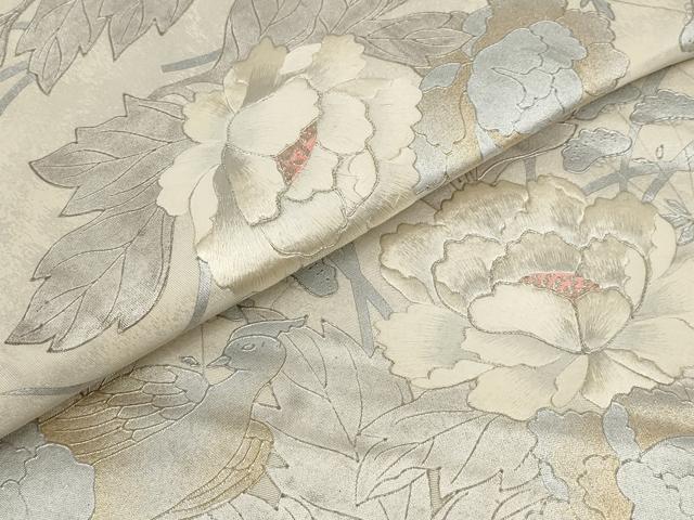 平和屋着物▼太鼓柄袋帯 刺繍 花鳥文 金銀彩 正絹 逸品 AABI3561wj