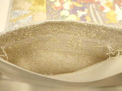 平和屋着物▼六通柄袋帯 琳派色紙文 金銀糸 正絹 逸品 AABI3571wj
