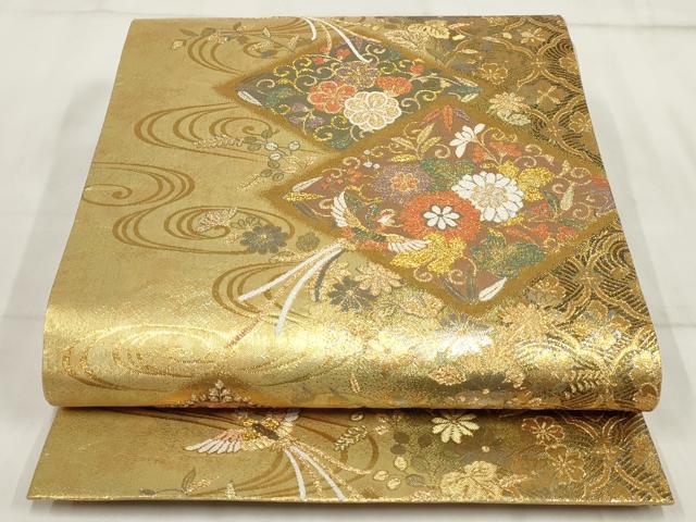 平和屋着物▼西陣　六通柄袋帯　鳳凰花菱文　プラチナ箔　春日箔　金銀糸　正絹　逸品　AABI3585wj