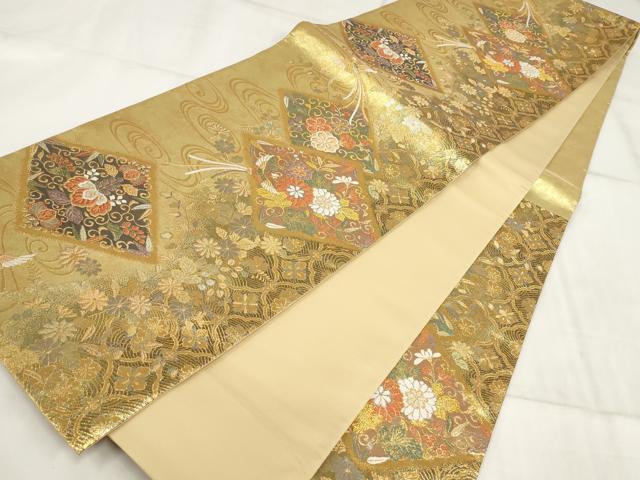 平和屋着物▼西陣　六通柄袋帯　鳳凰花菱文　プラチナ箔　春日箔　金銀糸　正絹　逸品　AABI3585wj