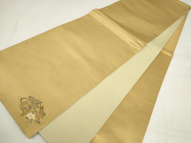 平和屋着物▼六通柄袋帯　螺鈿　霞草花文　ワンポイント　金彩　正絹　逸品　AABI3593wj