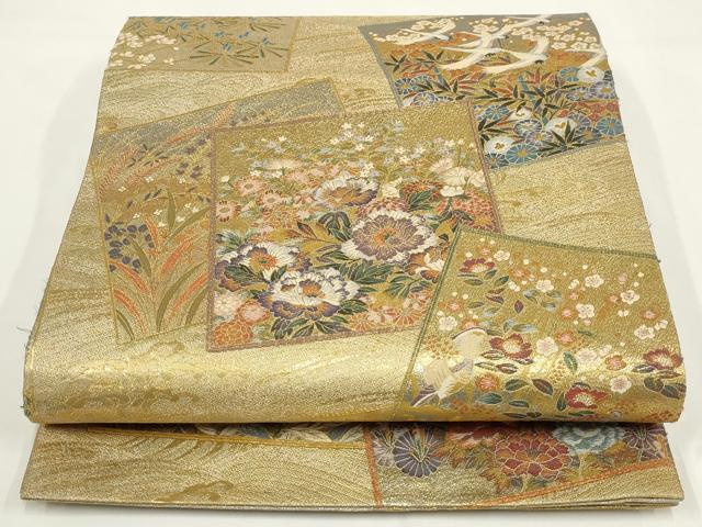 平和屋着物▼西陣あさぎ 両面全通柄丸帯 伝統工芸士 春峰苑 高木健次 加賀名品百撰 金銀糸 分析通知書・反端付き 正絹 逸品 AABI3599wj