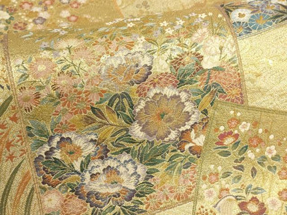 平和屋着物▼西陣あさぎ 両面全通柄丸帯 伝統工芸士 春峰苑 高木健次 加賀名品百撰 金銀糸 分析通知書・反端付き 正絹 逸品 AABI3599wj