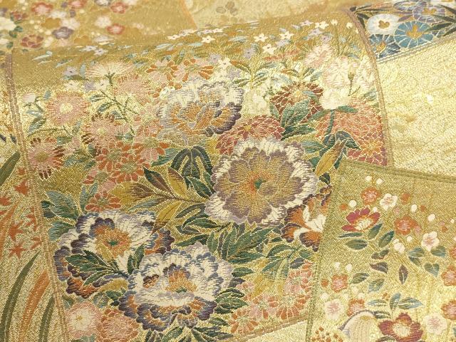 平和屋着物▼西陣あさぎ 両面全通柄丸帯 伝統工芸士 春峰苑 高木健次 加賀名品百撰 金銀糸 分析通知書・反端付き 正絹 逸品 AABI3599wj