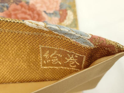 平和屋着物▼六通柄袋帯 唐織 絵巻 加賀琳派瑞鳥紋 金糸 正絹 逸品 AABI3601wj