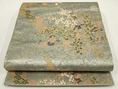 平和屋着物▼六通柄袋帯　美しき憧れ　道長花文　金糸　正絹　逸品　AABI3603wj