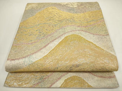 平和屋着物▼六通柄袋帯　流水文　金糸　正絹　逸品　AABI3612wj