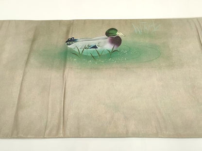 平和屋着物▼太鼓柄袋帯　作家物　手描き　鴛鴦　正絹　逸品　AABI3618wj