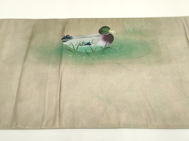 平和屋着物▼太鼓柄袋帯　作家物　手描き　鴛鴦　正絹　逸品　AABI3618wj