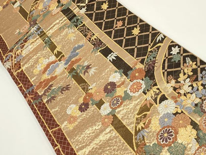 平和屋着物▼六通柄袋帯　唐織　松竹梅　金糸　正絹　逸品　AABI3622wj