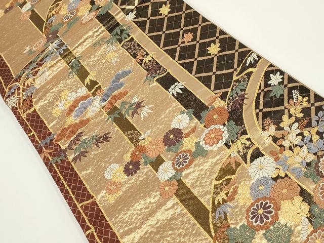 平和屋着物▼六通柄袋帯　唐織　松竹梅　金糸　正絹　逸品　AABI3622wj