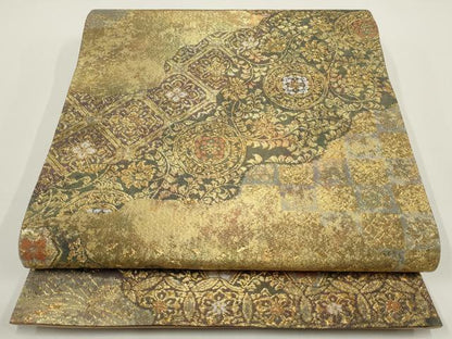 平和屋着物▼六通柄袋帯　道長吉祥花文　金銀糸　引箔　正絹　逸品　AABI3631wj
