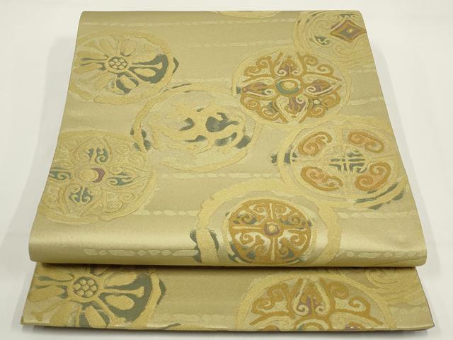 平和屋着物▼六通柄袋帯　吉祥花丸文　金糸　正絹　逸品　AABI3643wj