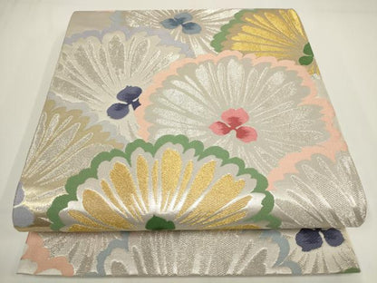 平和屋着物▼六通柄袋帯　花尽くし　松葉文　金銀糸　正絹　逸品　AABI3644wj