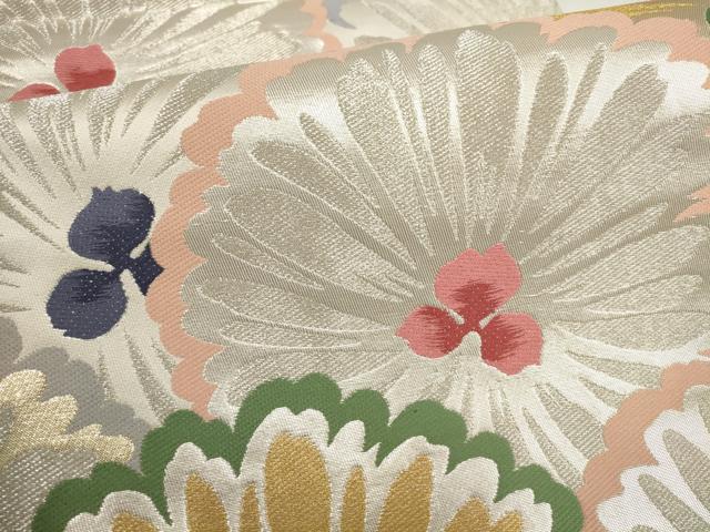 平和屋着物▼六通柄袋帯　花尽くし　松葉文　金銀糸　正絹　逸品　AABI3644wj