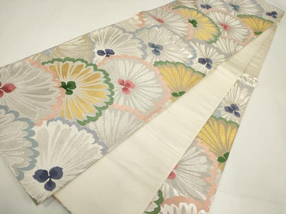 平和屋着物▼六通柄袋帯　花尽くし　松葉文　金銀糸　正絹　逸品　AABI3644wj