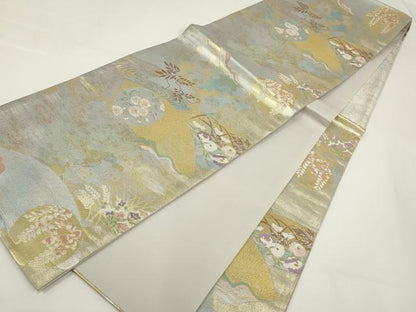 平和屋着物▼六通柄袋帯　華雅錦　風美優彩　金銀糸　正絹　逸品　AABI3652wj
